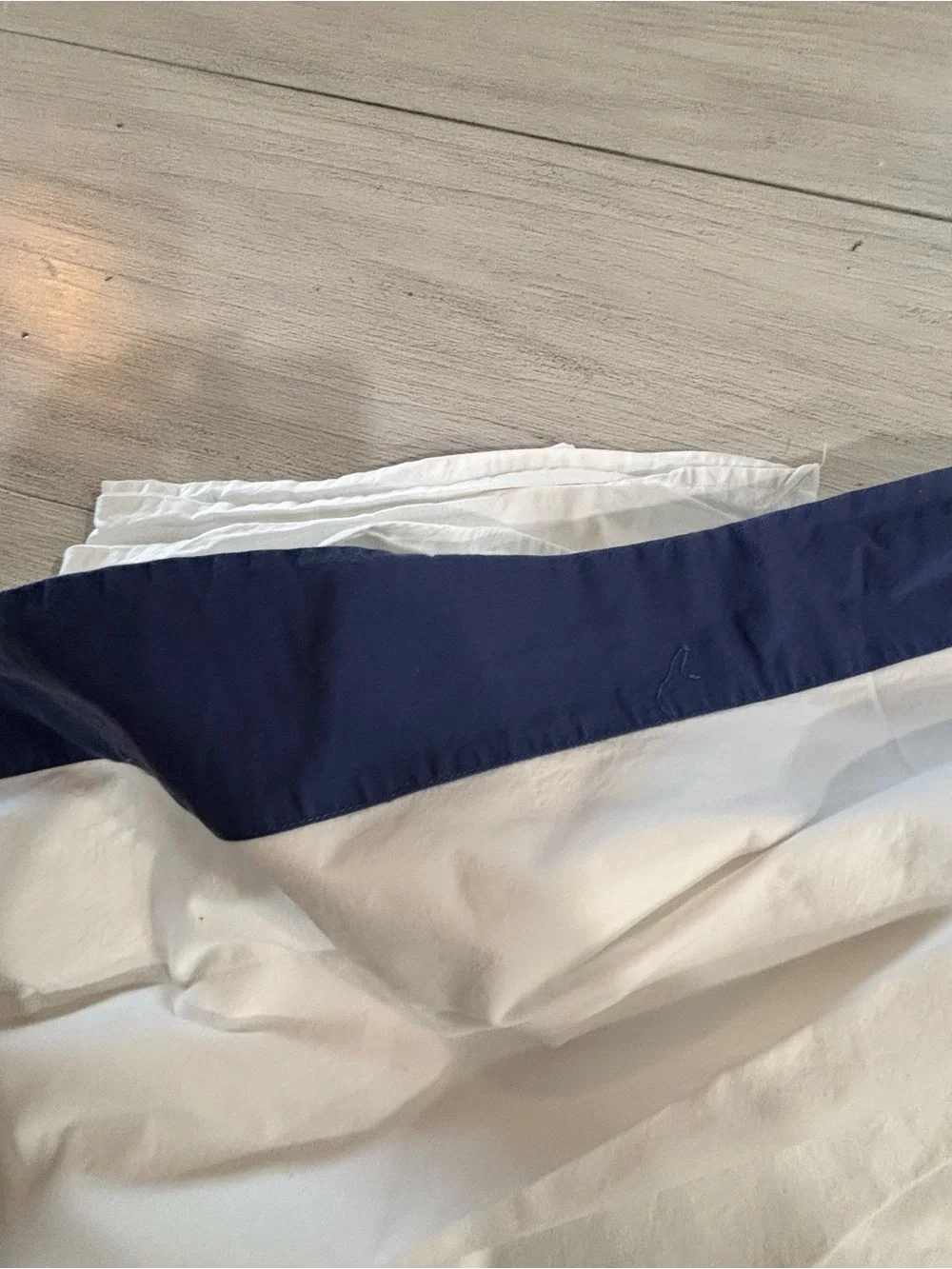 DEA ITALY For GATTLES, NAPLES Flat Sheet With Navy Blue Border Queen 86” X 108”